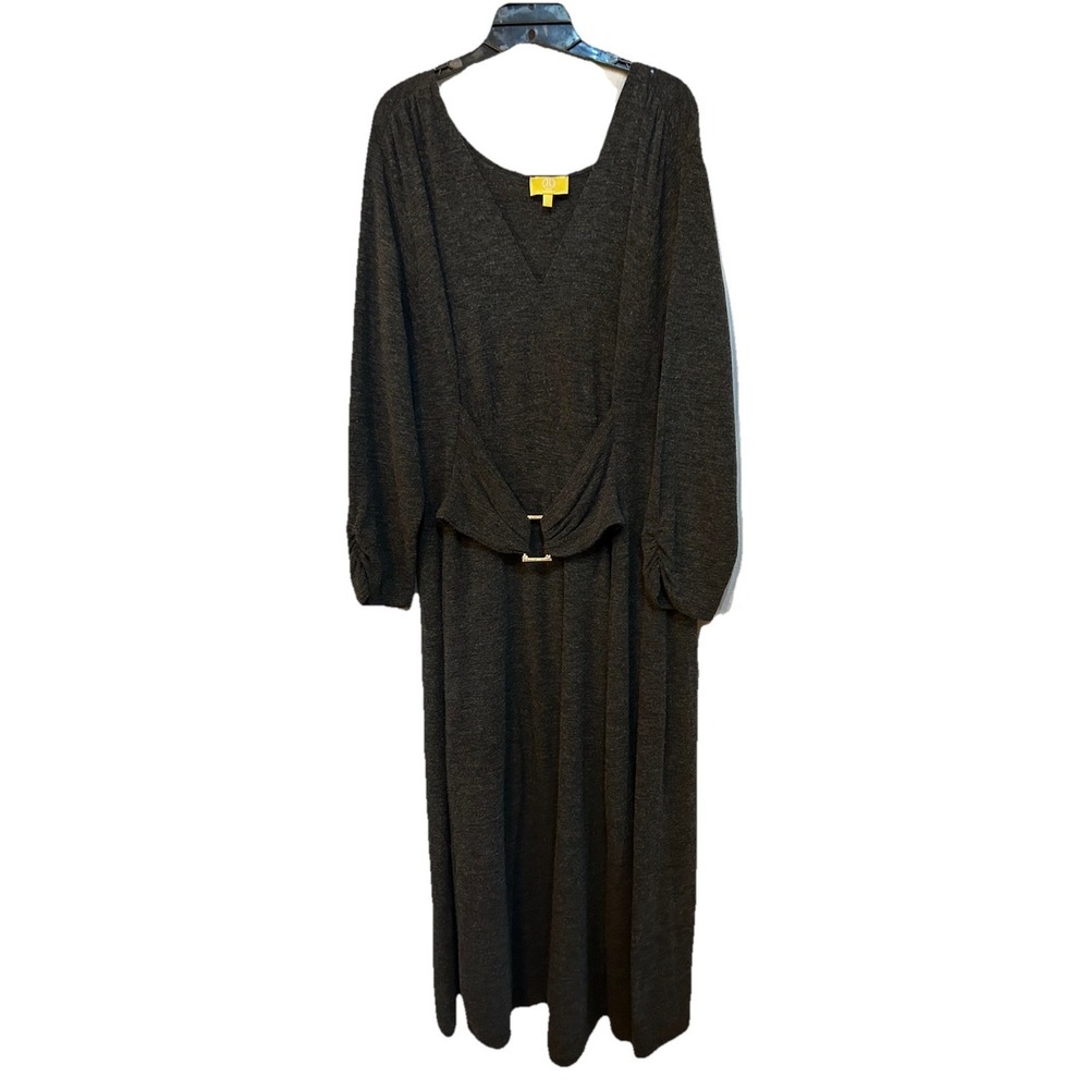 Liz Lange Women's 3XL Gray Stretch Cinch Buckle Waist A-Line Sweater Dress Long
